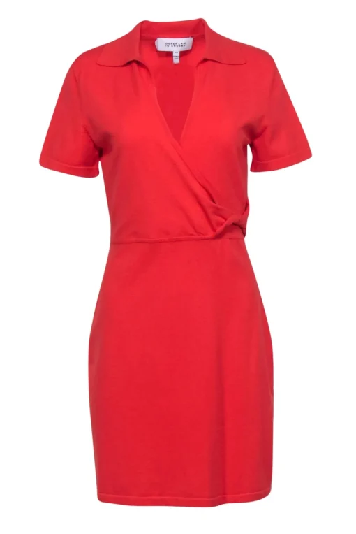 Derek Lam 10 Crosby - Orange Short Sleeve Knit Polo Wrap Mini Dress Sz M
