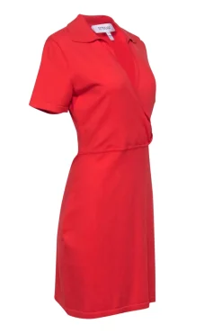 Derek Lam 10 Crosby - Orange Short Sleeve Knit Polo Wrap Mini Dress Sz M