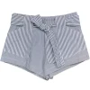 Derek Lam 10 Crosby - White & Grey Striped Coton Shorts w/ Tie Belt Sz 2