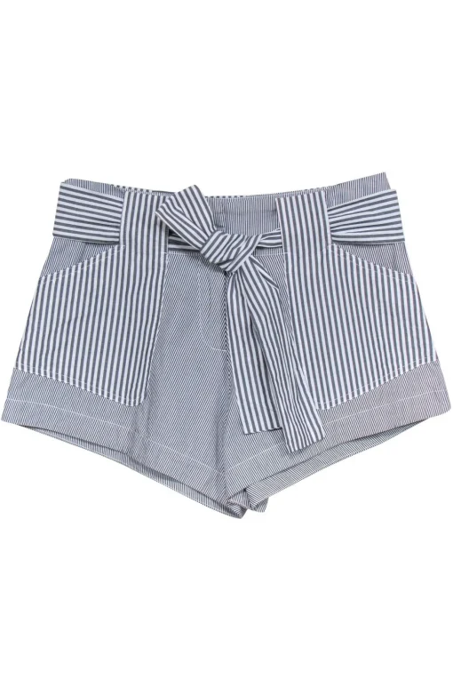 Derek Lam 10 Crosby - White & Grey Striped Coton Shorts w/ Tie Belt Sz 2