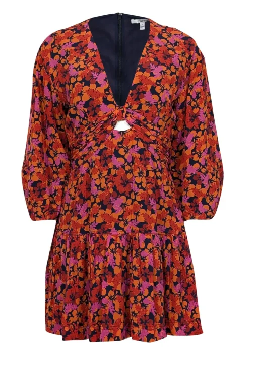 Derek Lam - Orange, Magenta, & Navy Floral Print Mini Dress Sz 4