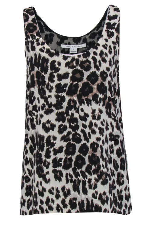 Diane von Furstenberg - Beige & Black Leopard Print Silk Tank Top Sz S