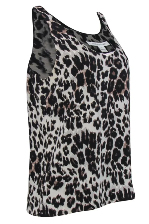 Diane von Furstenberg - Beige & Black Leopard Print Silk Tank Top Sz S