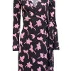 Diane von Furstenberg - Black w/ Pink Floral Print Silk Wrap Dress Sz 2