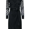 Diane von Furstenberg - Black Wrap Dress w/ Semi Sheer Polka Dot Sleeves Sz S