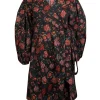 Diane von Furstenberg - Black w/ Red Floral Print Poplin Wrap Dress Sz 8