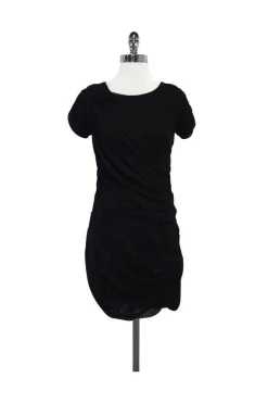 Diane von Furstenberg - Black Silk Gathered Short Sleeve Dress Sz 2
