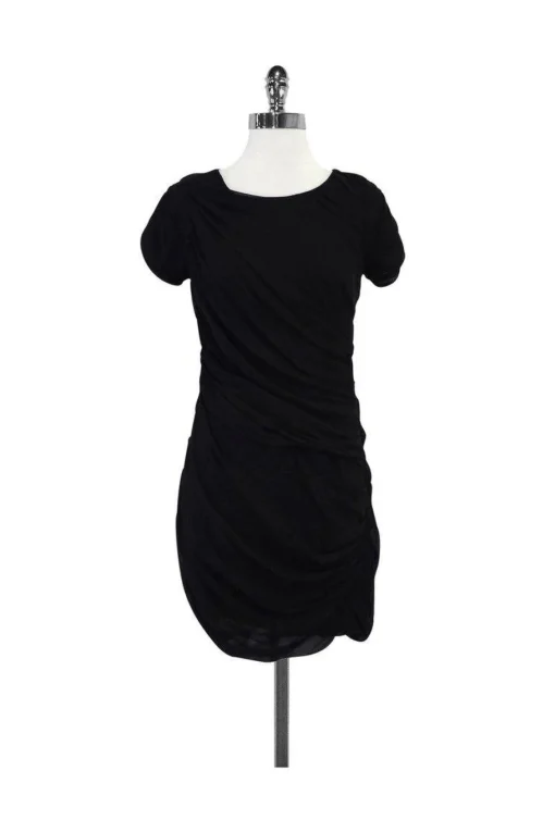 Diane von Furstenberg - Black Silk Gathered Short Sleeve Dress Sz 2