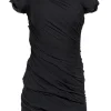 Diane von Furstenberg - Black Short Cap Sleeve Silk Ruched Mini Dress Sz 0