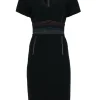 Diane von Furstenberg - Black Short Sleeve Sheath Dress w/ Rainbow Contrast Stitching Sz 14