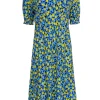 Diane von Furstenberg - Blue w/ Lemon Print Short Sleeve Dress Sz 14