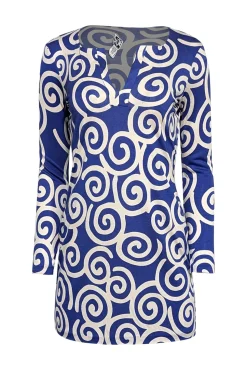 Diane von Furstenberg - Blue & White Swirl Print Long Sleeve Mini Dress Sz S