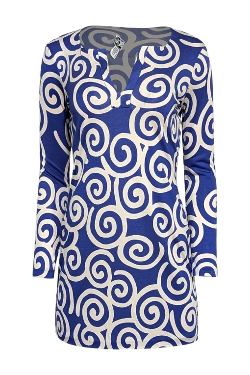 Diane von Furstenberg - Blue & White Swirl Print Long Sleeve Mini Dress Sz S