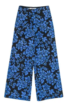 Diane von Furstenberg - Black w/ Yellow & White Dotted Floral Print Pants Sz 2