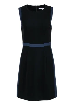 Diane von Furstenberg - Black Sleeveless Sheath Dress w/ Navy Trim Sz 8