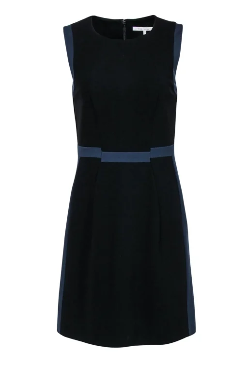 Diane von Furstenberg - Black Sleeveless Sheath Dress w/ Navy Trim Sz 8