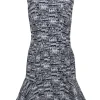 Diane von Furstenberg - Black & White Textured Printed Flared Hem Dress Sz 6