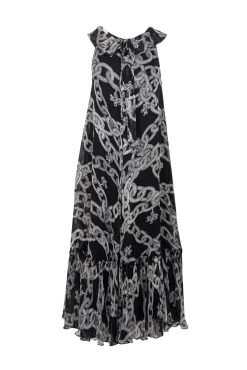 Diane von Furstenberg - Black w/ Grey Chain Print Sleeveless Maxi Dress Sz 0