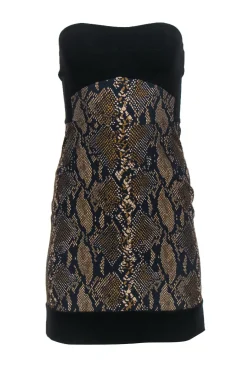 Diane von Furstenberg - Black & Green Snakeskin Strapless Bodycon Sz 2