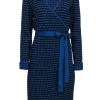 Diane von Furstenberg - Blue & Black Long Sleeve Wrap Sweater Dress Sz L