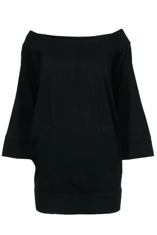 Diane von Furstenberg - Black Batwing Scoop Neck Tunic w/ Pouch Pocket Sz 4