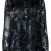 Diane von Furstenberg - Black Silk Floral Long Sleeve Blouse Sz 12