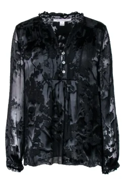 Diane von Furstenberg - Black Silk Floral Long Sleeve Blouse Sz 12
