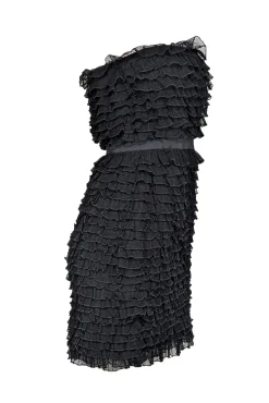 Diane von Furstenberg - Black Strapless Ruffled Mini Dress Sz S