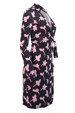 Diane von Furstenberg - Black w/ Pink Floral Print Silk Wrap Dress Sz 2