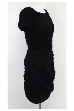 Diane von Furstenberg - Black Silk Gathered Short Sleeve Dress Sz 2