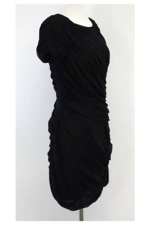 Diane von Furstenberg - Black Silk Gathered Short Sleeve Dress Sz 2
