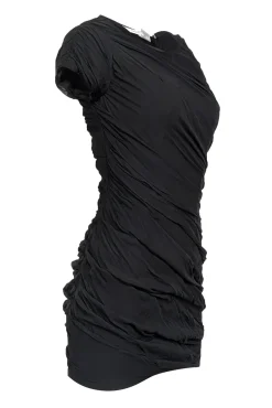 Diane von Furstenberg - Black Short Cap Sleeve Silk Ruched Mini Dress Sz 0