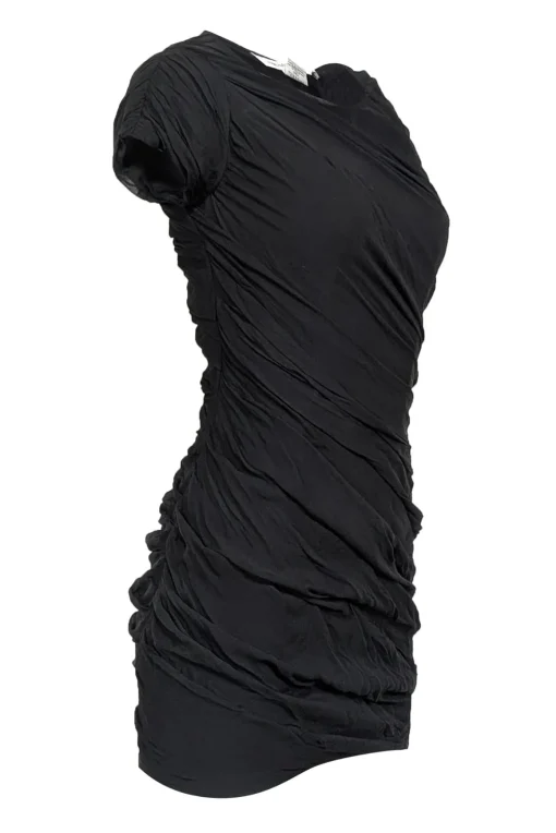 Diane von Furstenberg - Black Short Cap Sleeve Silk Ruched Mini Dress Sz 0