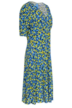 Diane von Furstenberg - Blue w/ Lemon Print Short Sleeve Dress Sz 14