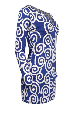 Diane von Furstenberg - Blue & White Swirl Print Long Sleeve Mini Dress Sz S