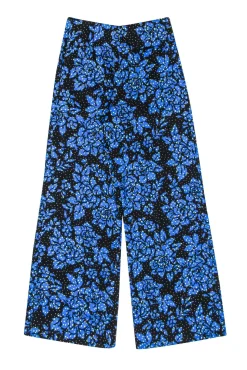 Diane von Furstenberg - Black w/ Yellow & White Dotted Floral Print Pants Sz 2