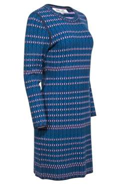 Diane von Furstenberg - Blue & Purple Knit Long Sleeve Sheath Dress Sz L