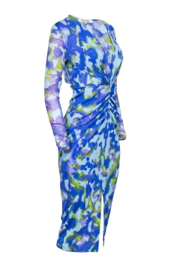 Diane von Furstenberg - Blue & Green Tie Dye Ruched Middle Dress Sz XS