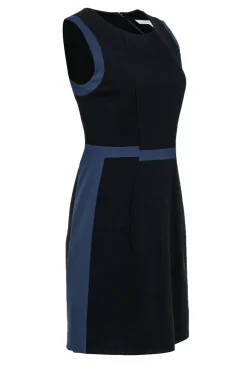 Diane von Furstenberg - Black Sleeveless Sheath Dress w/ Navy Trim Sz 8