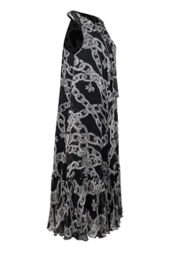 Diane von Furstenberg - Black w/ Grey Chain Print Sleeveless Maxi Dress Sz 0