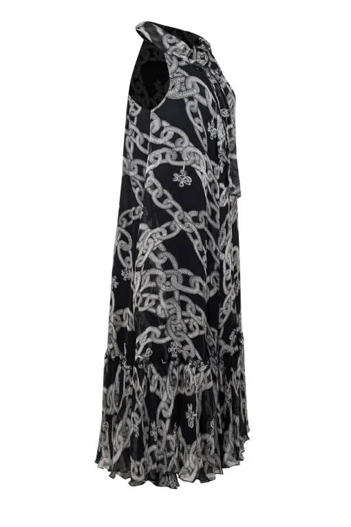 Diane von Furstenberg - Black w/ Grey Chain Print Sleeveless Maxi Dress Sz 0
