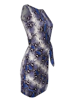 Diane von Furstenberg - Blue, Purple, & Off-White Snakeskin Print Sleeveless Dress Sz 2