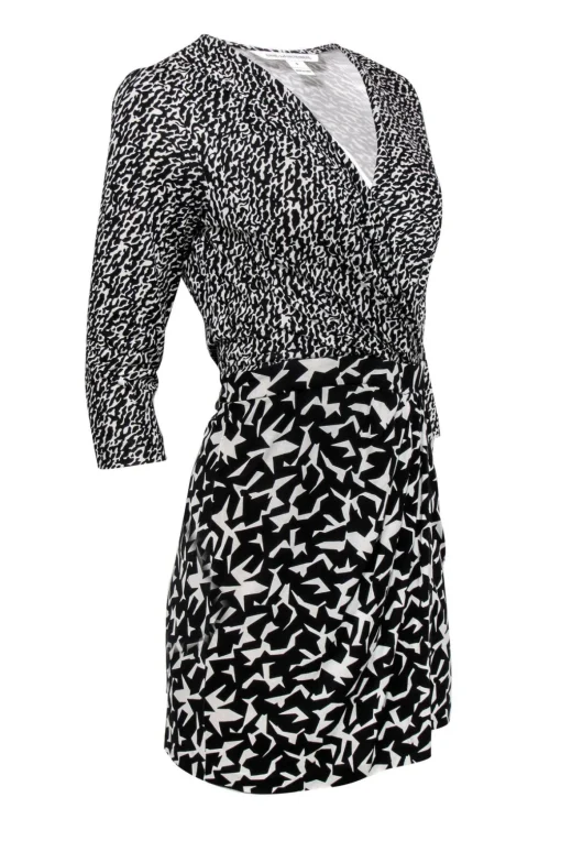 Diane von Furstenberg - Black & White Abstract Pattern Wrap Dress Sz 8