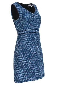 Diane von Furstenberg - Blue & White Tweed Midi Shift Dress Sz 6