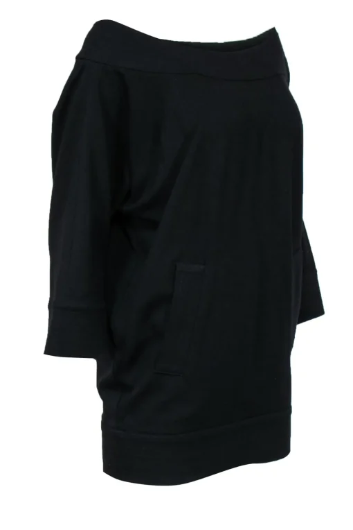 Diane von Furstenberg - Black Batwing Scoop Neck Tunic w/ Pouch Pocket Sz 4