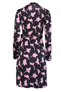 Diane von Furstenberg - Black w/ Pink Floral Print Silk Wrap Dress Sz 2