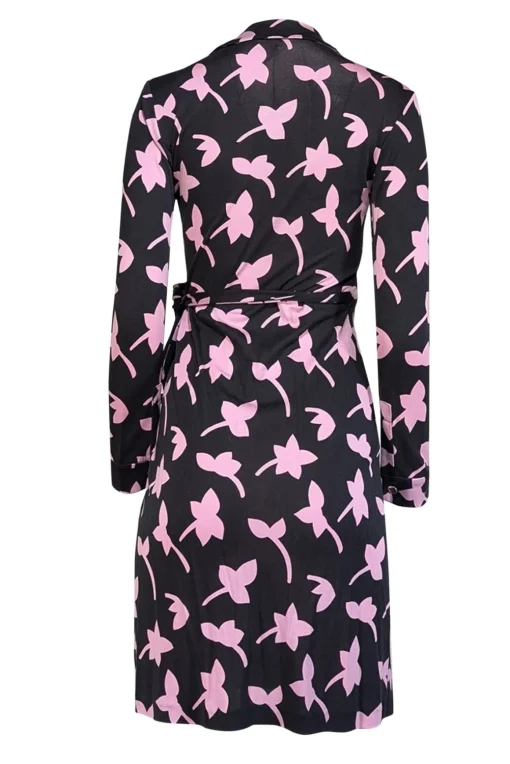 Diane von Furstenberg - Black w/ Pink Floral Print Silk Wrap Dress Sz 2