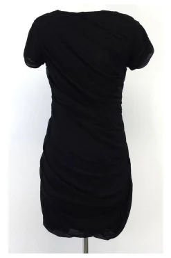 Diane von Furstenberg - Black Silk Gathered Short Sleeve Dress Sz 2