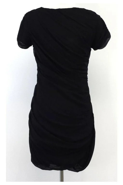 Diane von Furstenberg - Black Silk Gathered Short Sleeve Dress Sz 2