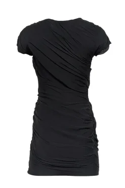 Diane von Furstenberg - Black Short Cap Sleeve Silk Ruched Mini Dress Sz 0